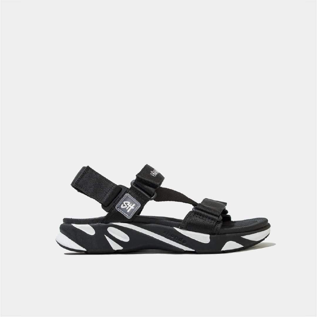 F8M1012 Giày Sandal Nam Nữ Shondo Êm Chân, Bền F8 Đen Trắng Ver.2 F8M1012 Đế Bằng - Đen Trắng F8M1012