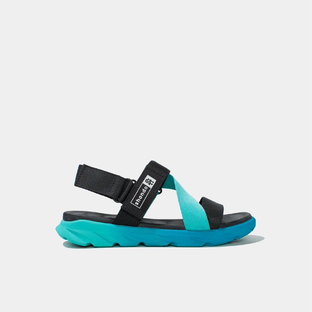 F6S3540 Giày Sandals Shondo Nam Nữ F6 Sport Đế Ombre Xanh Dương Quai Xanh Đen F6S3540 Đế Bằng