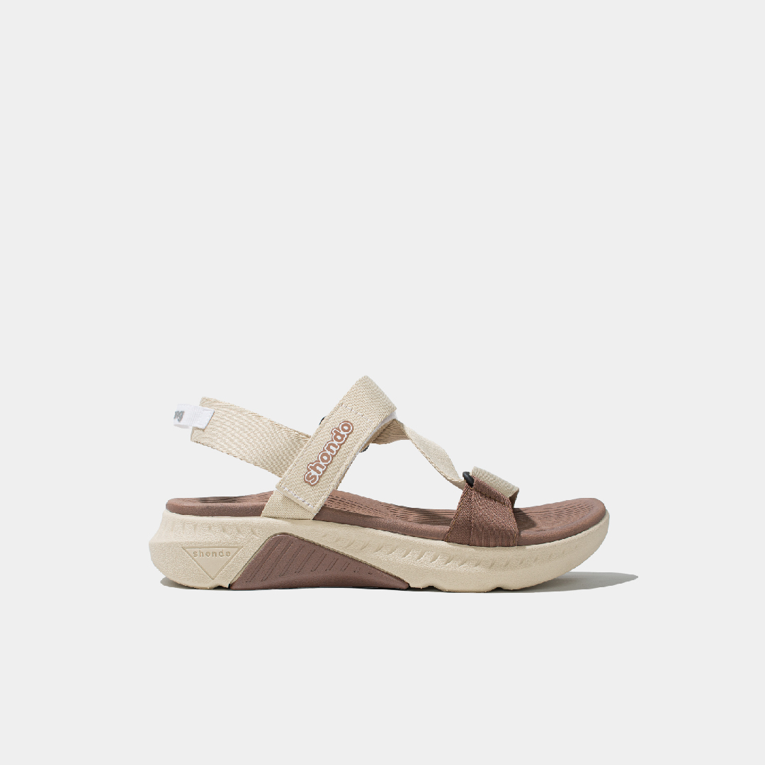 F7R2595 Giày Shondo Sandals Nam Nữ F7 Racing Be Phối Nâu F7R2595 Đế Bằng