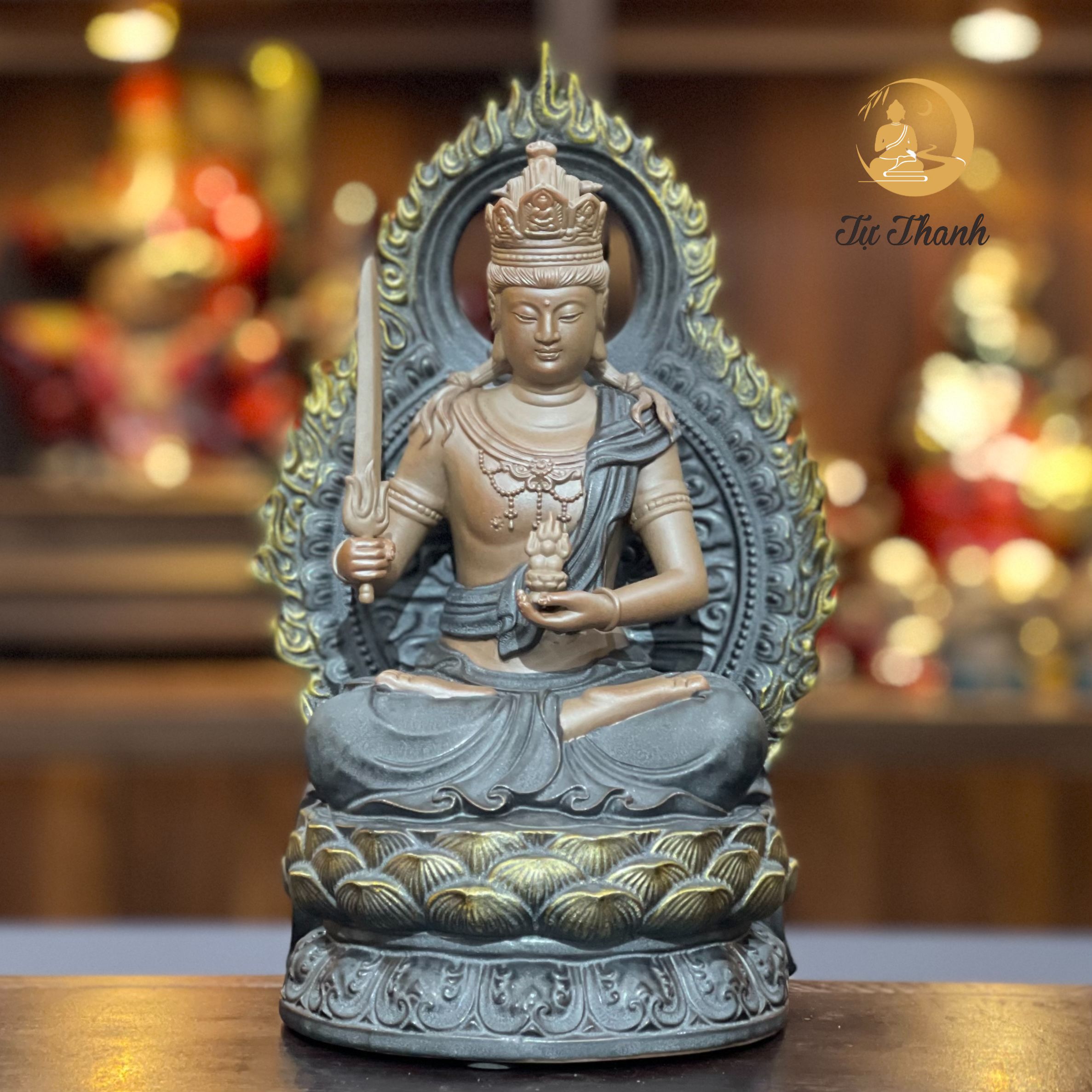 TƯỢNG HƯ KHÔNG TẠNG BỒ TÁT GỐM TỬ SA CAO CẤP CAO 25CM - PHẬT BẢN MỆNH TUỔI DẦN, SỬU