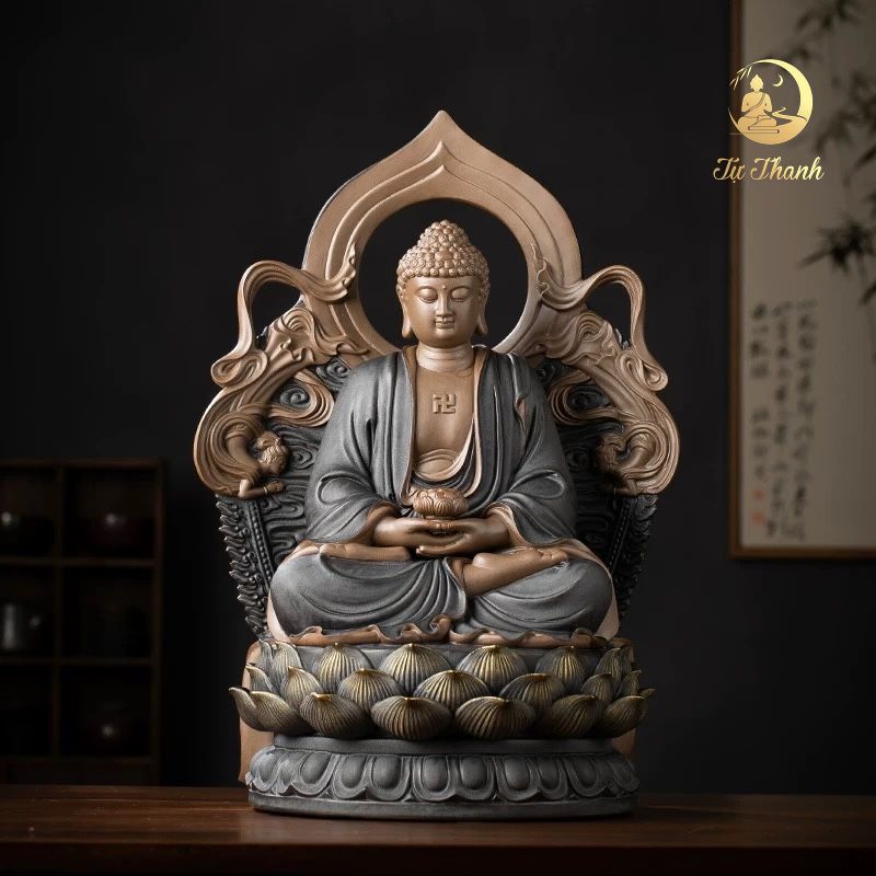 TƯỢNG PHẬT A DI ĐÀ GỐM TỬ SA CAO CẤP CAO 47CM - PHẬT BẢN MỆNH TUỔI TUẤT, HỢI