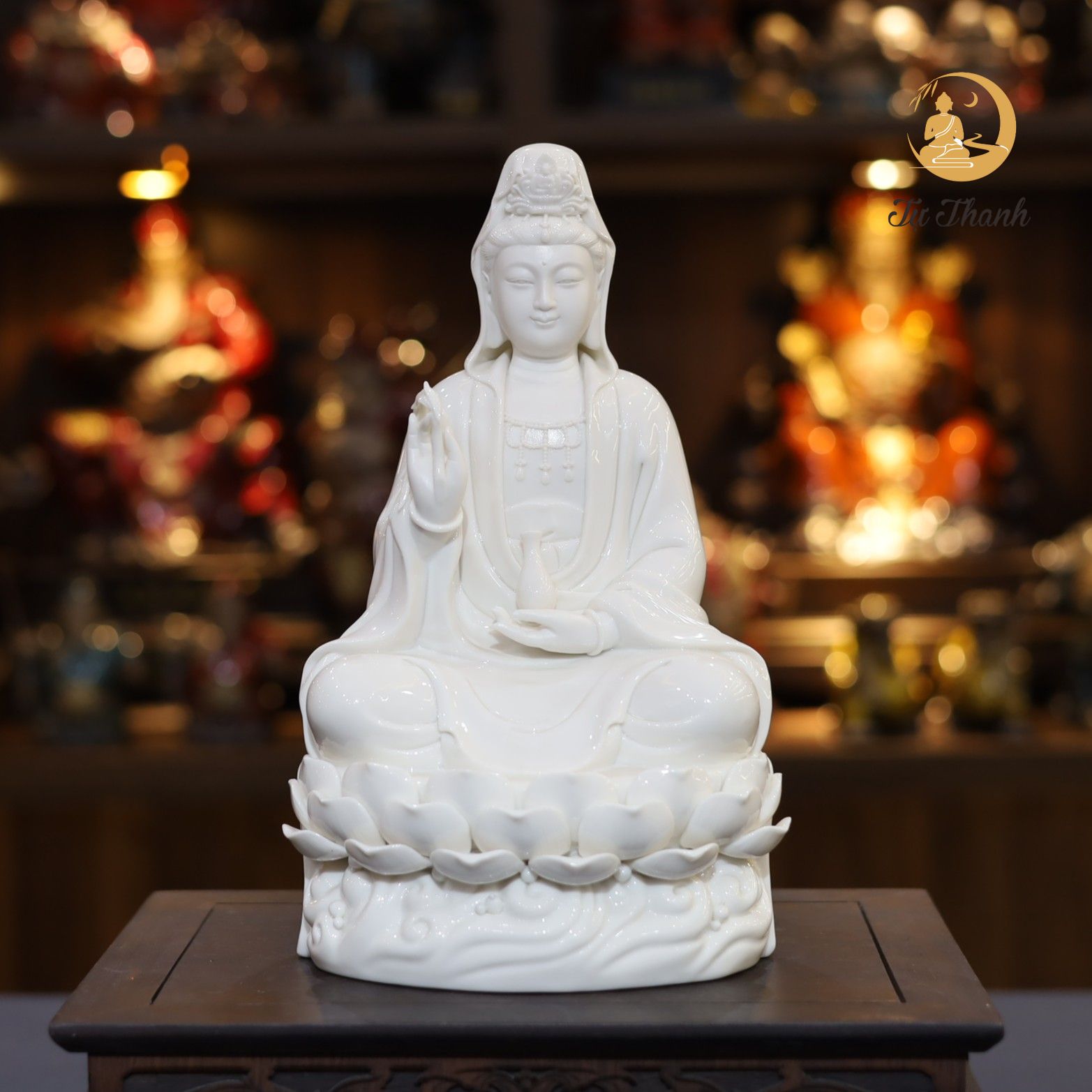 TƯỢNG QUAN ÂM BỒ TÁT NGỒI GỐM ĐỨC HÓA CAO CẤP CAO 30CM