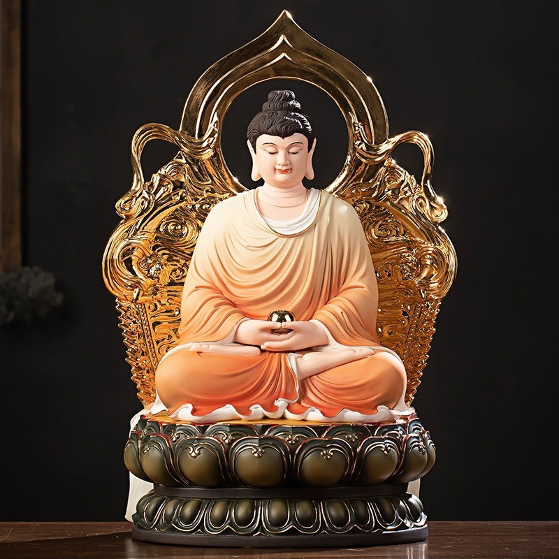 TƯỢNG THÍCH CA MÂU NI GỐM ĐỨC HÓA CAO CẤP VẼ GẤM THỦ CÔNG CAO 47CM