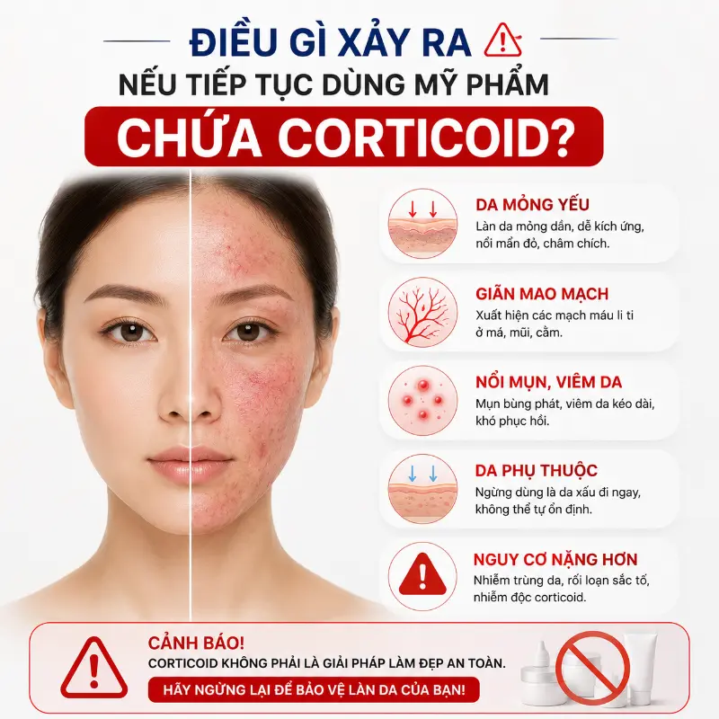 Điều Gì Xảy Ra Nếu Tiếp Tục Dùng Mỹ Phẩm Chứa Corticoid?