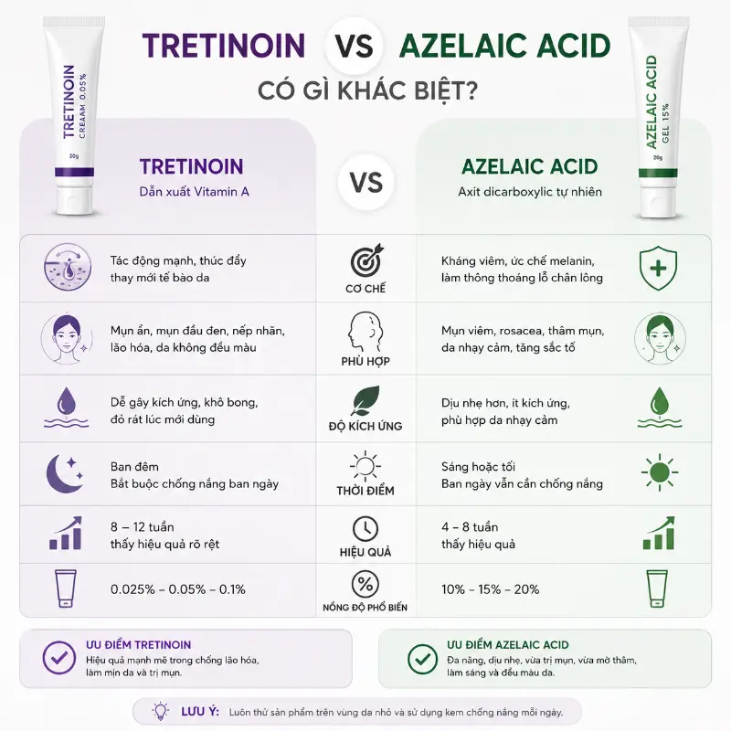 Tretinoin Và Azelaic Acid Có Gì Khác Biệt?