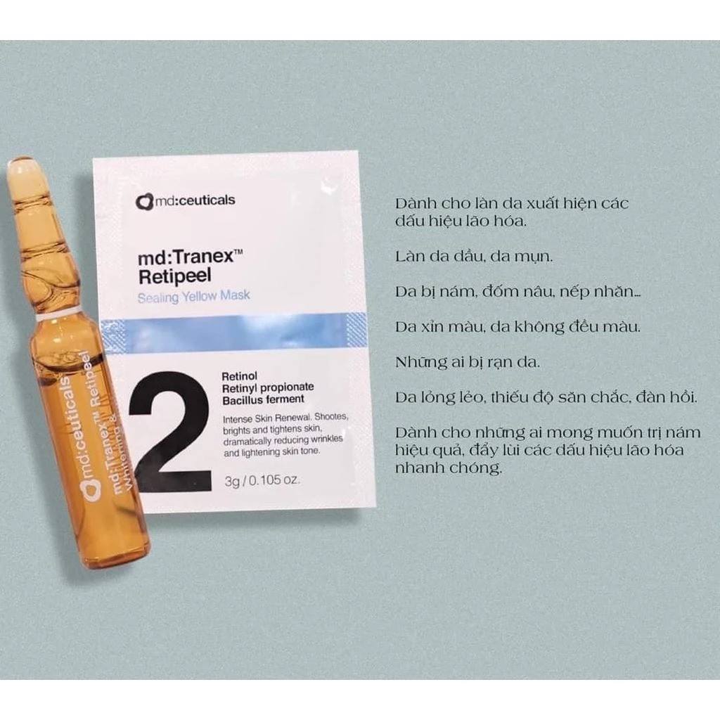 Bộ peel thay da sinh học mờ nám, sáng da, chống lão hóa Md:ceuticals Md:Tranex Retipeel