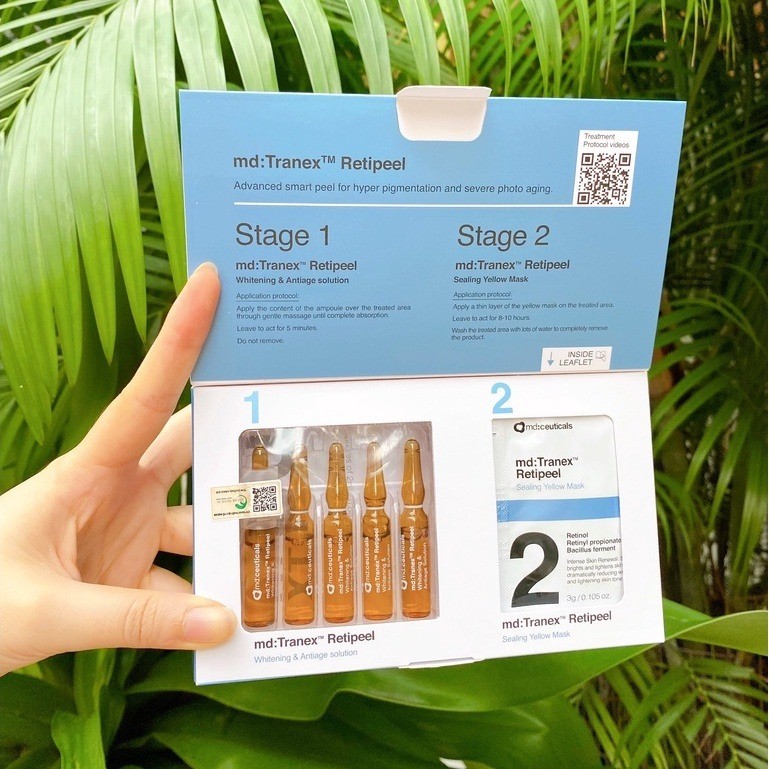 Bộ peel thay da sinh học mờ nám, sáng da, chống lão hóa Md:ceuticals Md:Tranex Retipeel