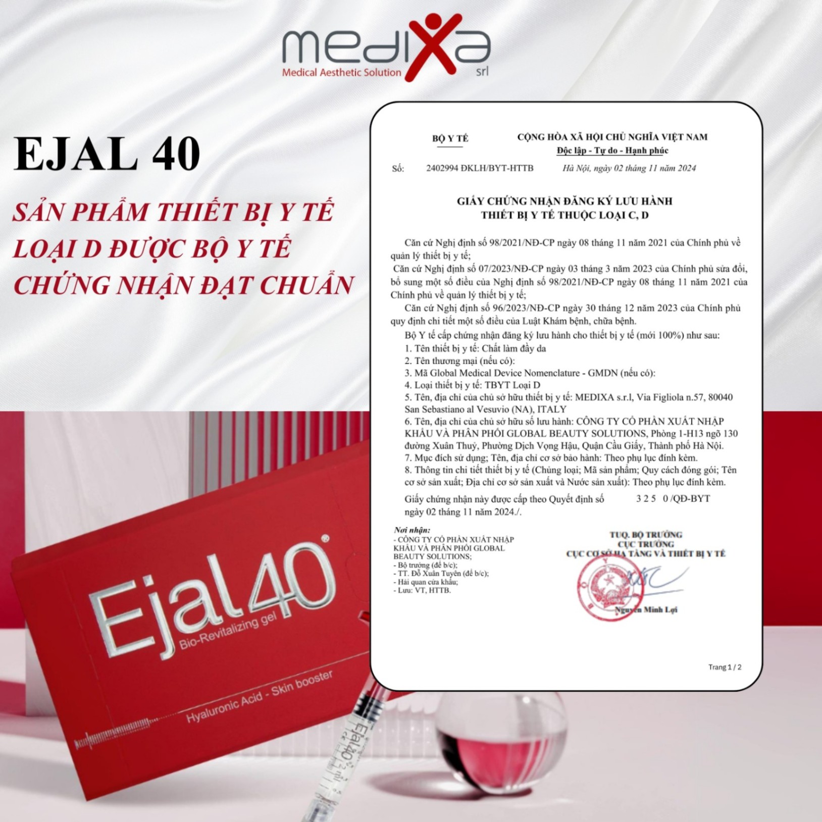 Tinh chất tiêm BAP trẻ hóa da tiên tiến từ Ý Ejal 40 hộp 2ml