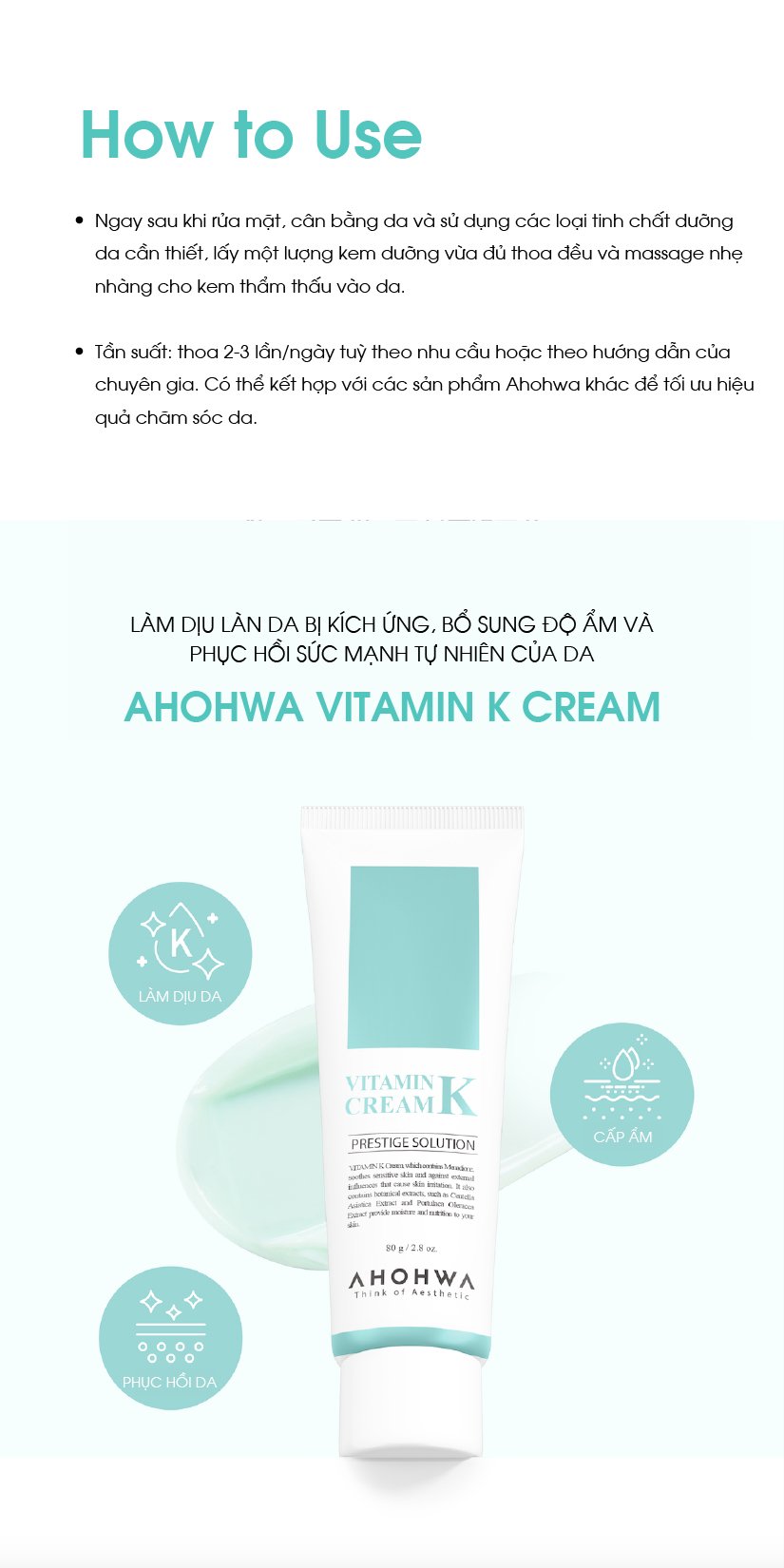 Ahohaw Vitamin K Cream - Kem Hỗ Trợ Làm Dịu Da, Giảm Đỏ, Chăm Sóc Da Yếu Sau Corticoid - 12gr/80gr