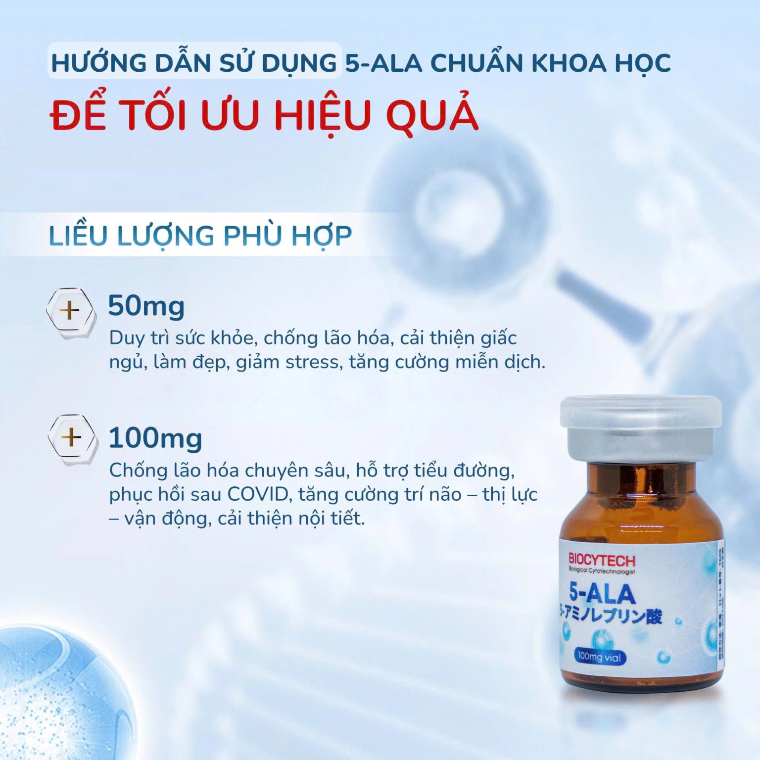 Axit amin tinh khiết tăng miễn dịch, giảm lão hóa Biocytech 5-ALA
