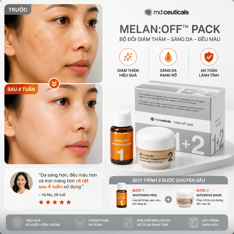 Bộ sản phẩm chuyên nghiệp xoá nám kháng trị 2 món Md:Ceuticals Melan:Off Peel+Mask