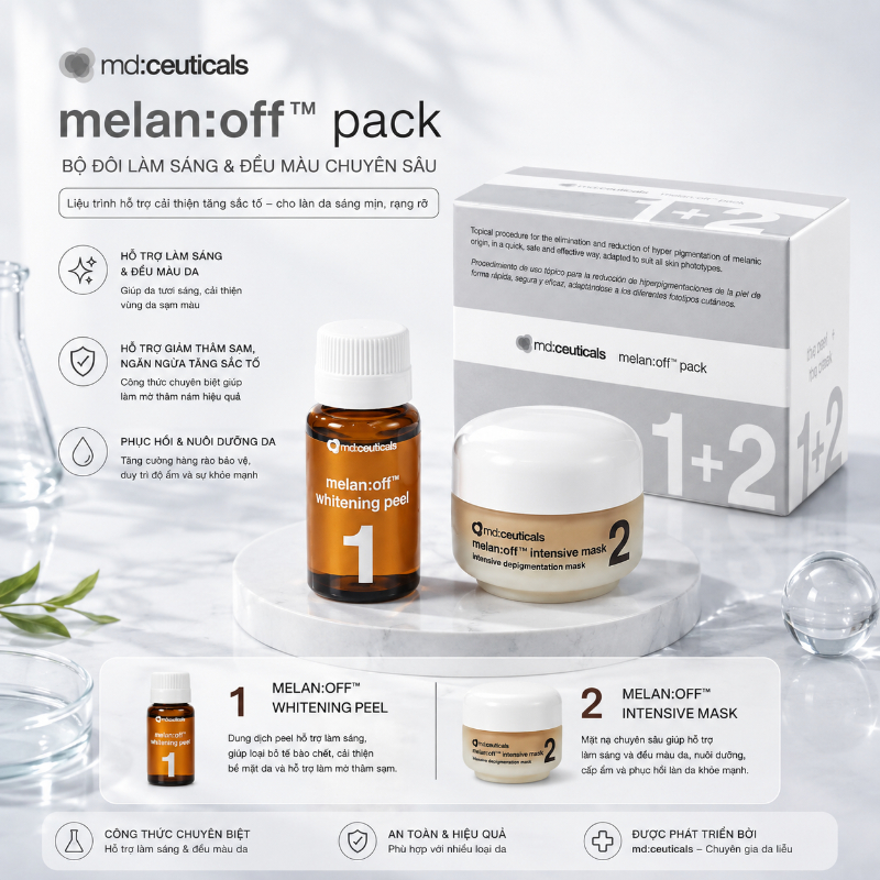 Bộ sản phẩm chuyên nghiệp xoá nám kháng trị 2 món Md:Ceuticals Melan:Off Peel+Mask