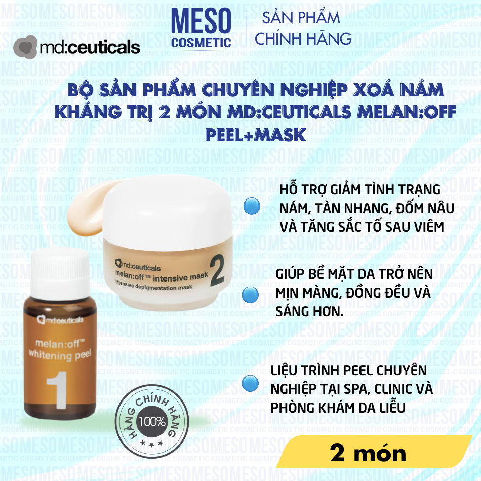 Bộ sản phẩm chuyên nghiệp xoá nám kháng trị 2 món Md:Ceuticals Melan:Off Peel+Mask
