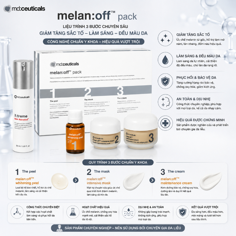 Bộ sản phẩm chuyên nghiệp xoá nám kháng trị 4 món Md:Ceuticals Melan:Off Depigmentation Treatment