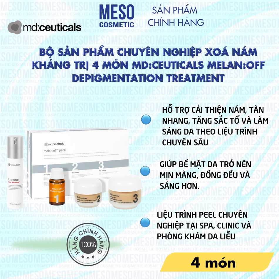 Bộ sản phẩm chuyên nghiệp xoá nám kháng trị 4 món Md:Ceuticals Melan:Off Depigmentation Treatment