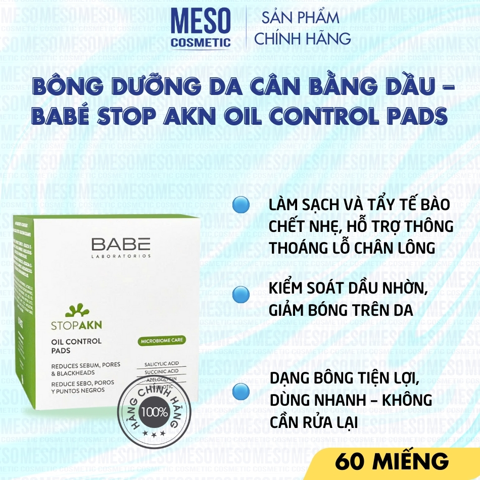 Bông dưỡng da cân bằng dầu – BABÉ Stop AKN Oil Control Pads 60 miếng