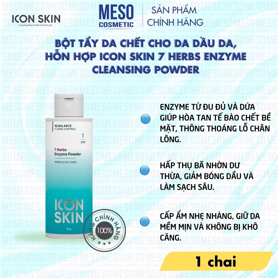 Bột tẩy da chết cho da dầu da, hỗn hợp Icon Skin 7 Herbs Enzyme Cleansing Powder