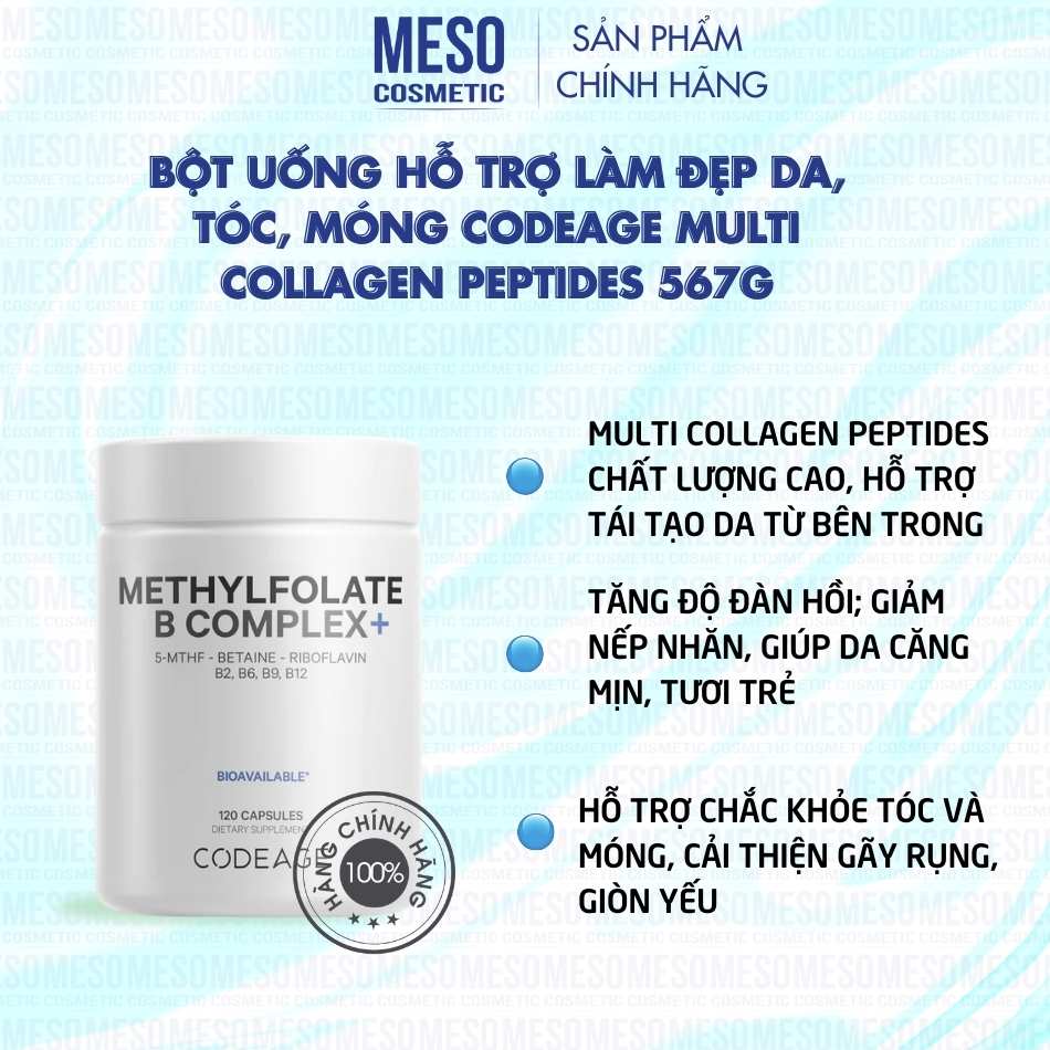 Bột uống hỗ trợ làm đẹp da, tóc, móng Codeage Multi Collagen Peptides 567g