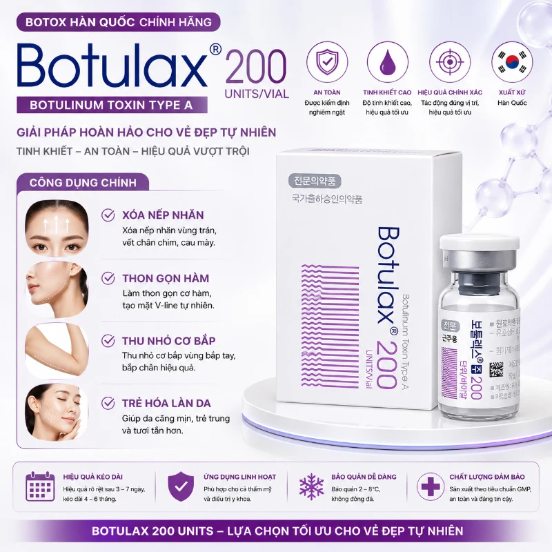 Botox Botulium Toxin Type A Botulax 200 Units xoá nhăn, thon gọn cơ