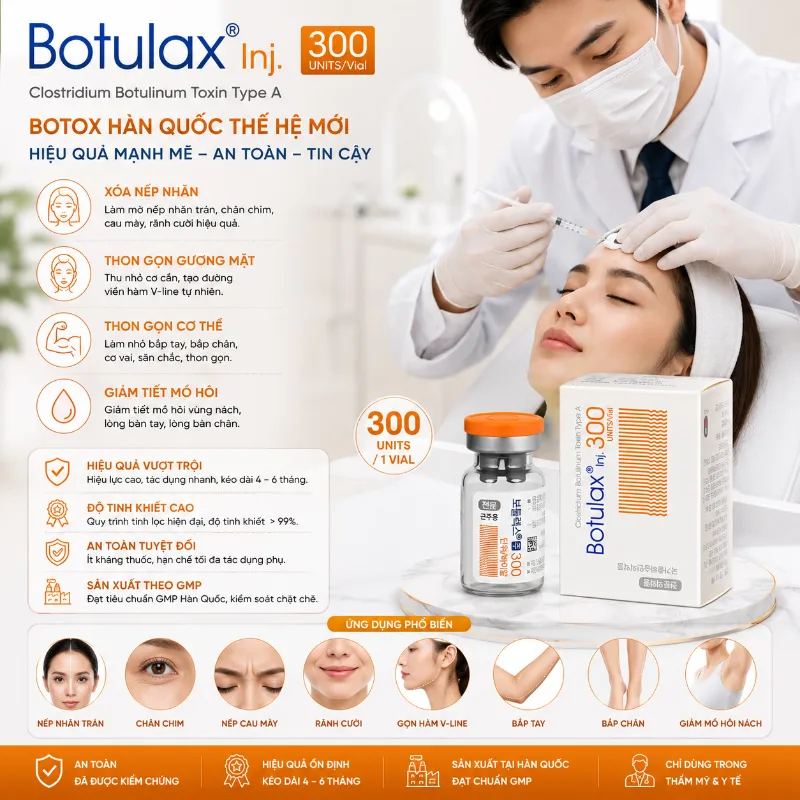 Botox Botulium Toxin Type A Botulax 300 Units xoá nhăn, thon gọn cơ