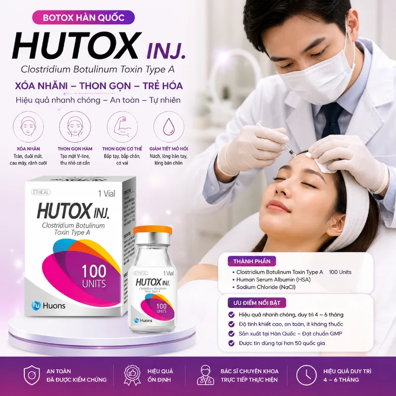 Botox Hutox 100 Units Hàn Quốc Chính Hãng- Botulinum Toxin Type A Hỗ Trợ Xóa Nhăn, Thon Gọn Hàm