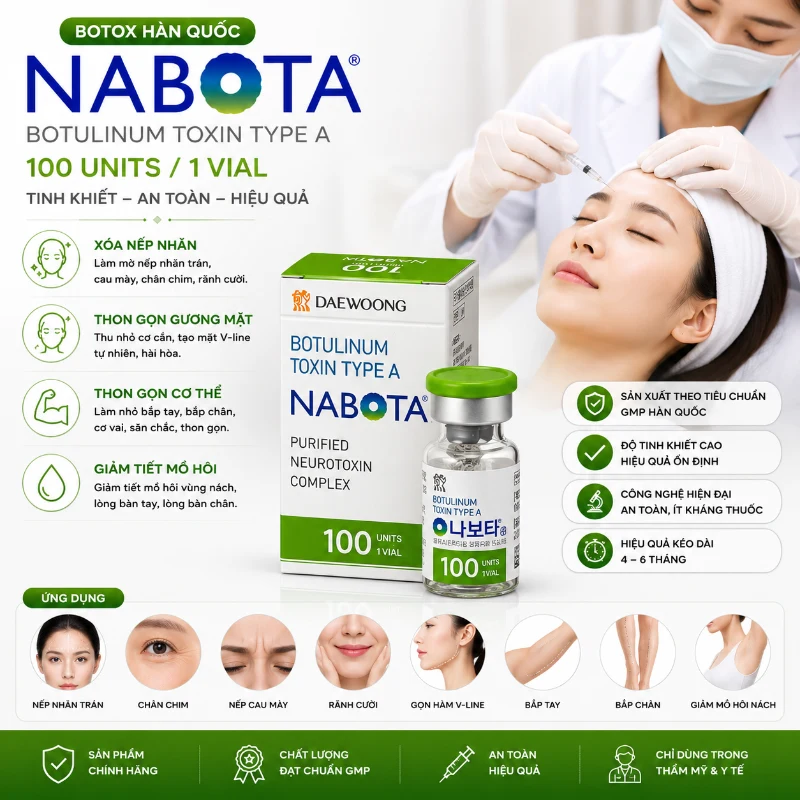 Botox Nabota Botulium Toxin Type A 100 Units xoá nhăn, thon gọn cơ