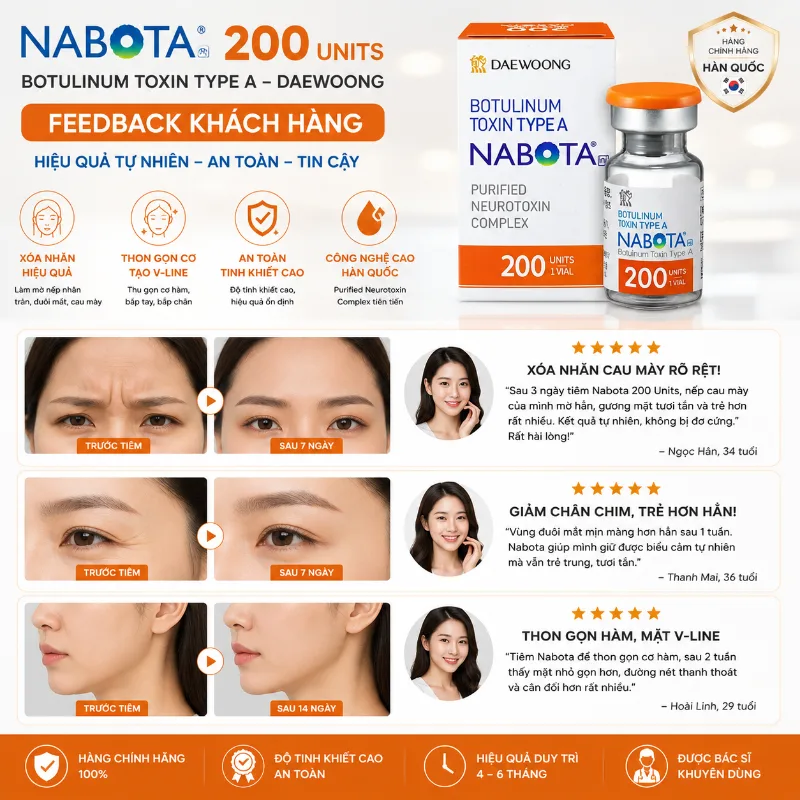 Botox Nabota Botulium Toxin Type A 200 Units xoá nhăn, thon gọn cơ