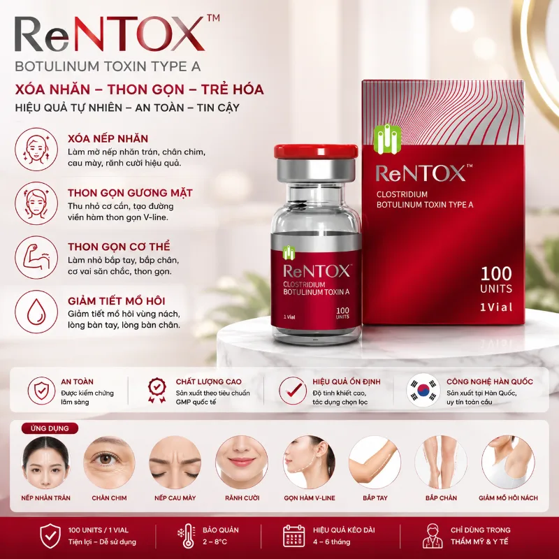 Botox Rentox Botulinum Toxin Type A 100 Units Hàn Quốc - Hỗ Trợ Xóa Nhăn, Thon Gọn Cơ