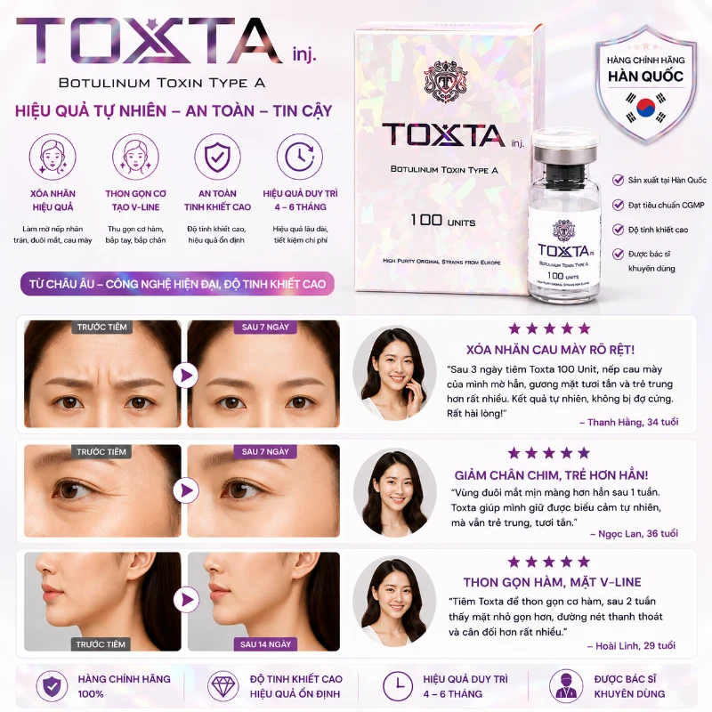 Tinh Chất Toxta 100 Units - Botulinum Toxin Type A Hỗ Trợ Xóa Nhăn, Thon Gọn Hàm, Bắp Tay & Bắp Chân
