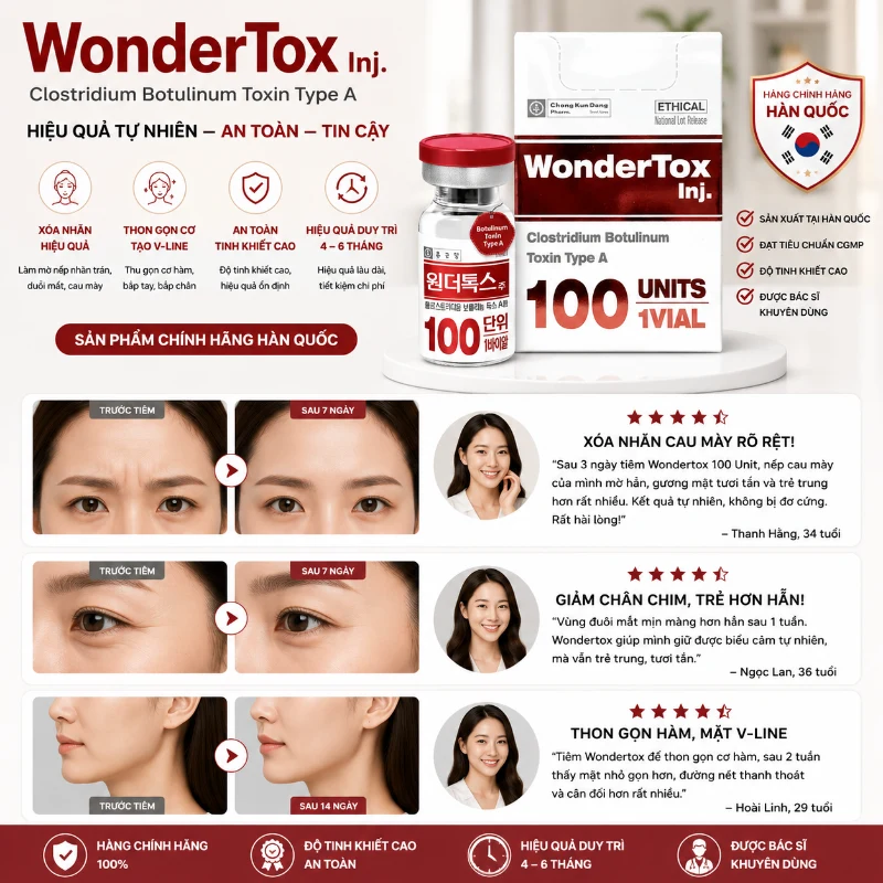 Tinh Chất Wondertox 100 Units - Botulinum Toxin Type A Hỗ Trợ Xóa Nhăn, Thon Gọn Hàm, Bắp Tay & Bắp Chân
