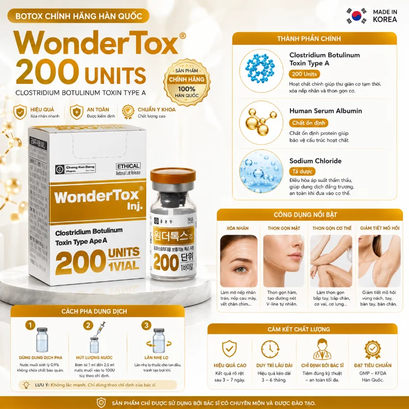 Tinh Chất Botox Wondertox 200 Units Xóa Nhăn, Thon Gọn Hàm, Bắp Tay & Bắp Chân