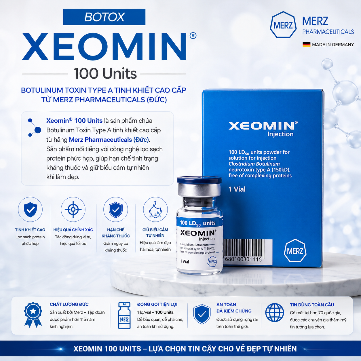 Botox Xeomin 100 Đức Chính Hãng - Botulinum Toxin Type A Hỗ Trợ Xóa Nhăn, Nâng Cơ