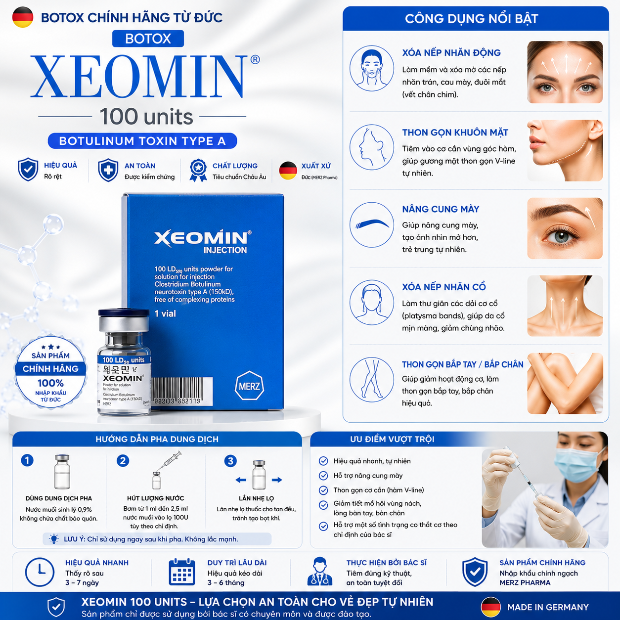 Botox Xeomin 100 Đức Chính Hãng - Botulinum Toxin Type A Hỗ Trợ Xóa Nhăn, Nâng Cơ