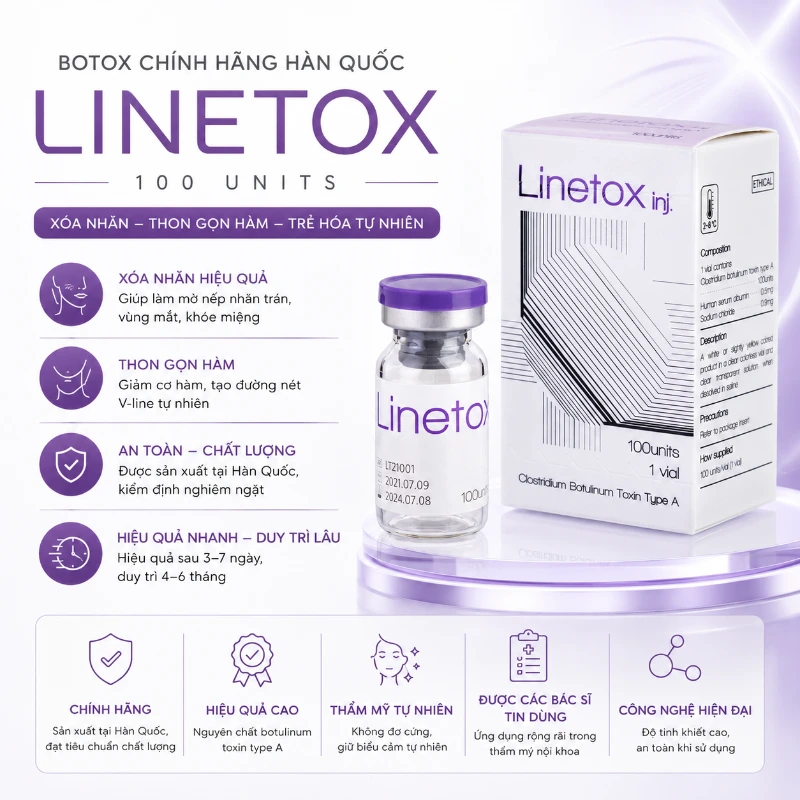 Botox xóa nhăn, trẻ hóa da và thon gọn hàm LINETOX 100 Units