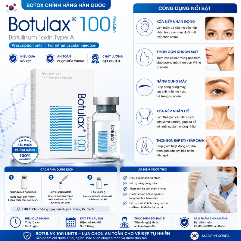 Botox xoá nhăn, thon gọn hàm, nâng cơ Botox Botulax 100 Units