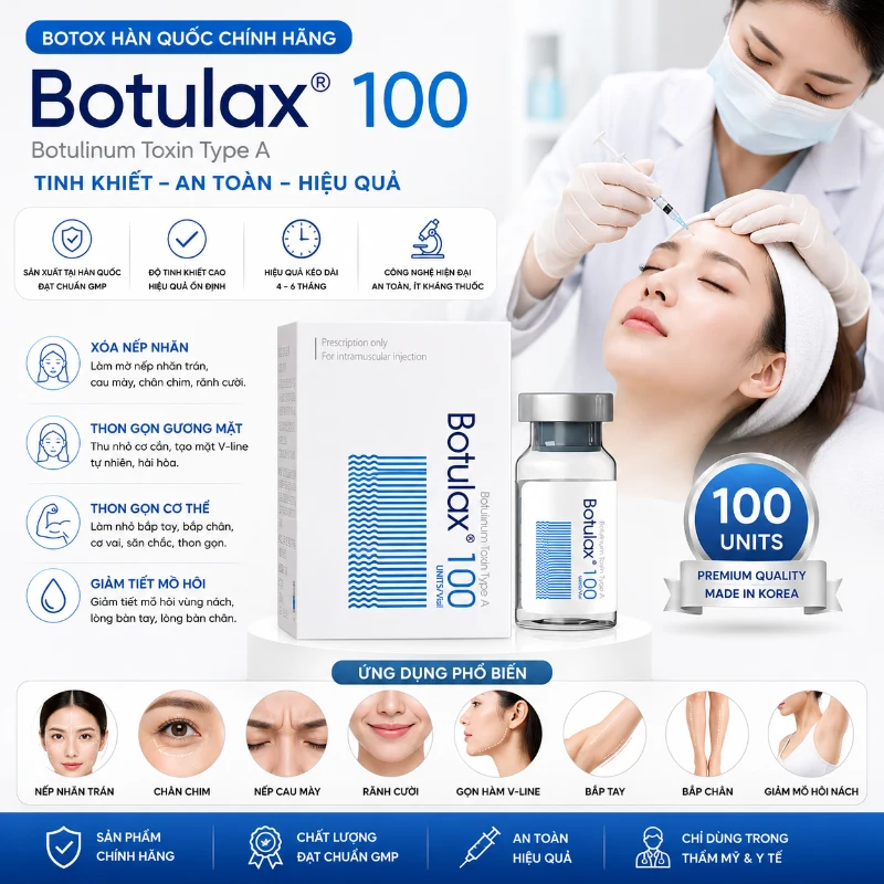 Botox xoá nhăn, thon gọn hàm, nâng cơ Botox Botulax 100 Units