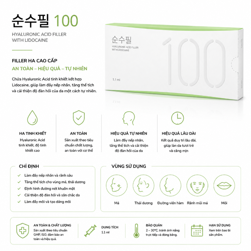 Chất làm đầy EPTQ S100 (Mềm): Tạo hình môi, Thái dương, Hốc mắt.