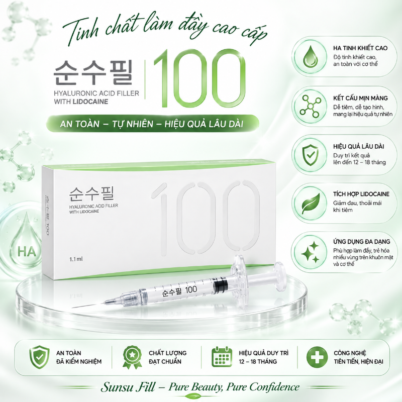 Chất làm đầy EPTQ S100 (Mềm): Tạo hình môi, Thái dương, Hốc mắt.