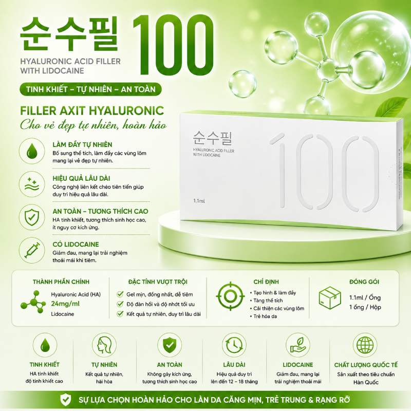 Chất làm đầy EPTQ S100 (Mềm): Tạo hình môi, Thái dương, Hốc mắt.