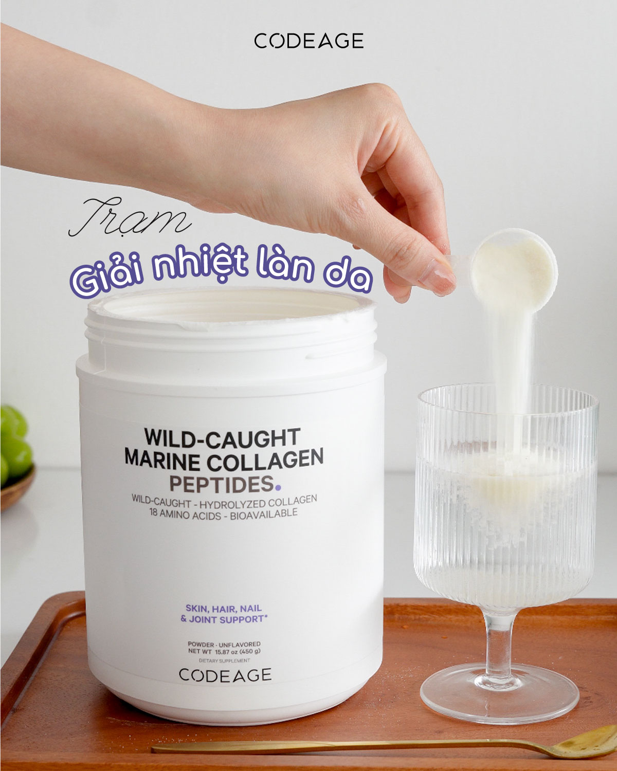 Collagen cá tuyết đại dương đẹp da Codeage Wild Caught Marine Collagen Peptides 450g