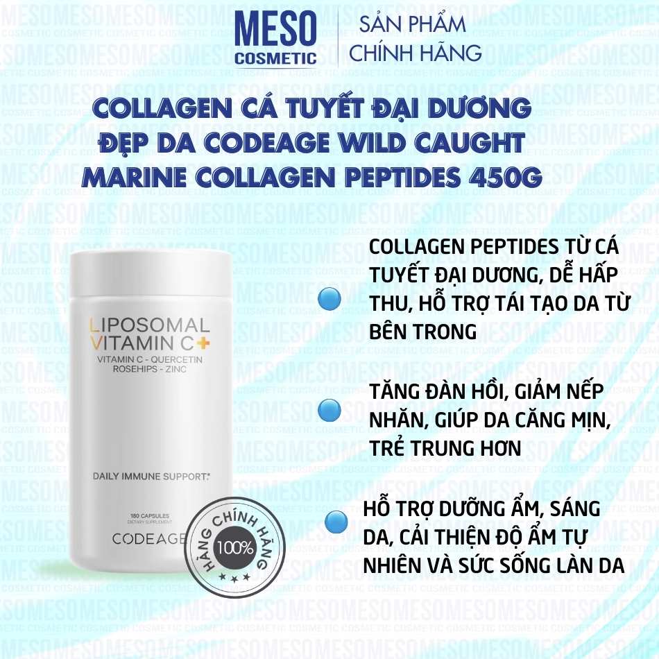 Collagen cá tuyết đại dương đẹp da Codeage Wild Caught Marine Collagen Peptides 450g