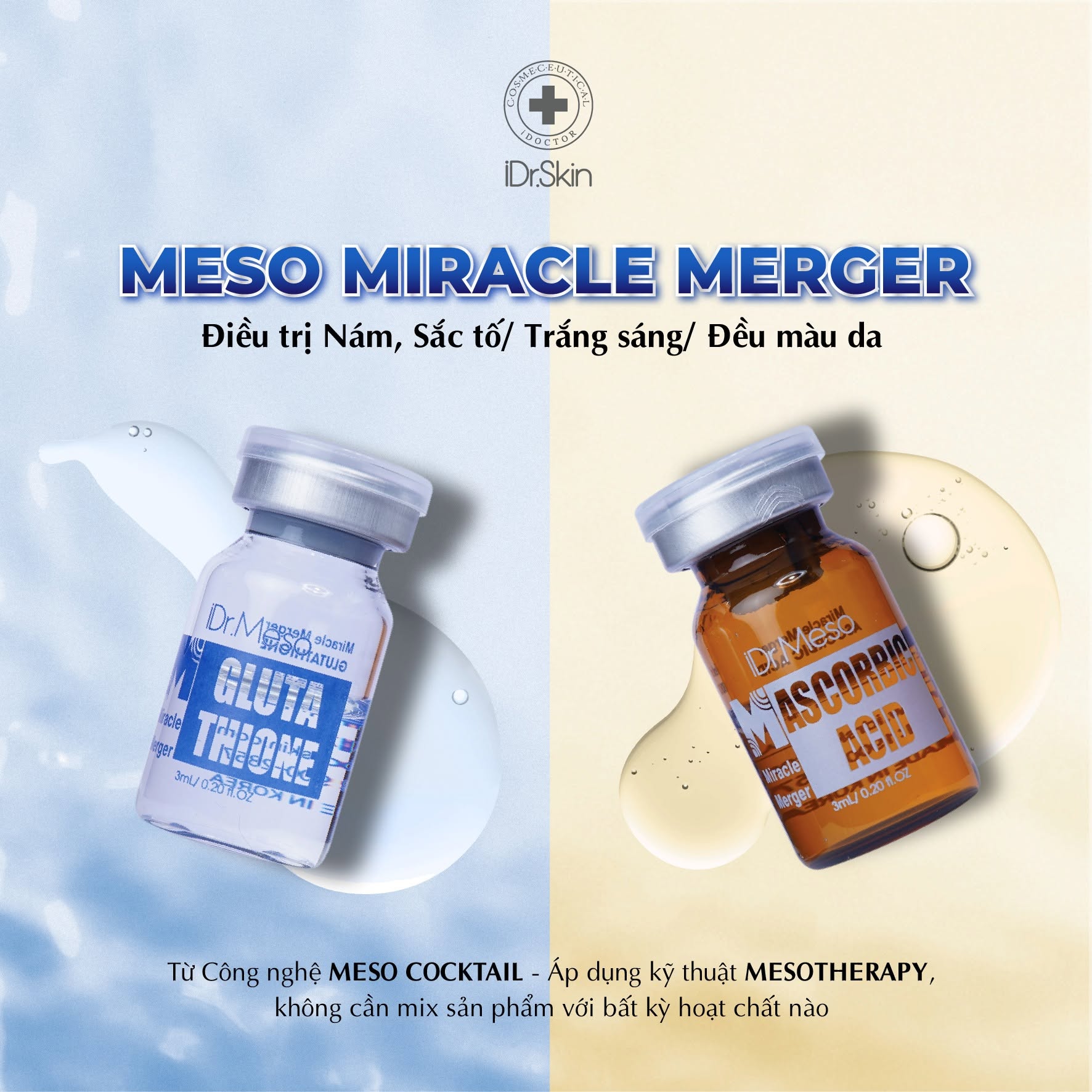 Combo Meso iDr.Skin Vitamin C 20% & Glutathione – Hỗ Trợ Mờ Nám, Dưỡng Sáng Da