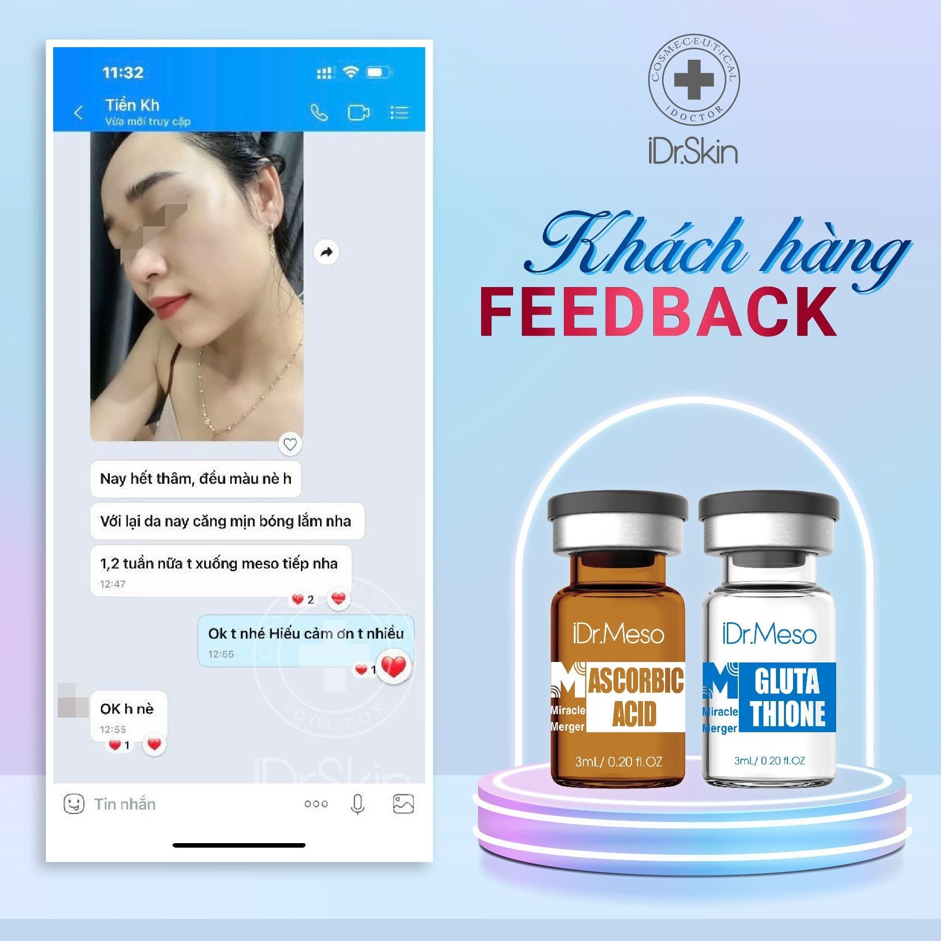 Combo Meso iDr.Skin Vitamin C 20% & Glutathione – Hỗ Trợ Mờ Nám, Dưỡng Sáng Da