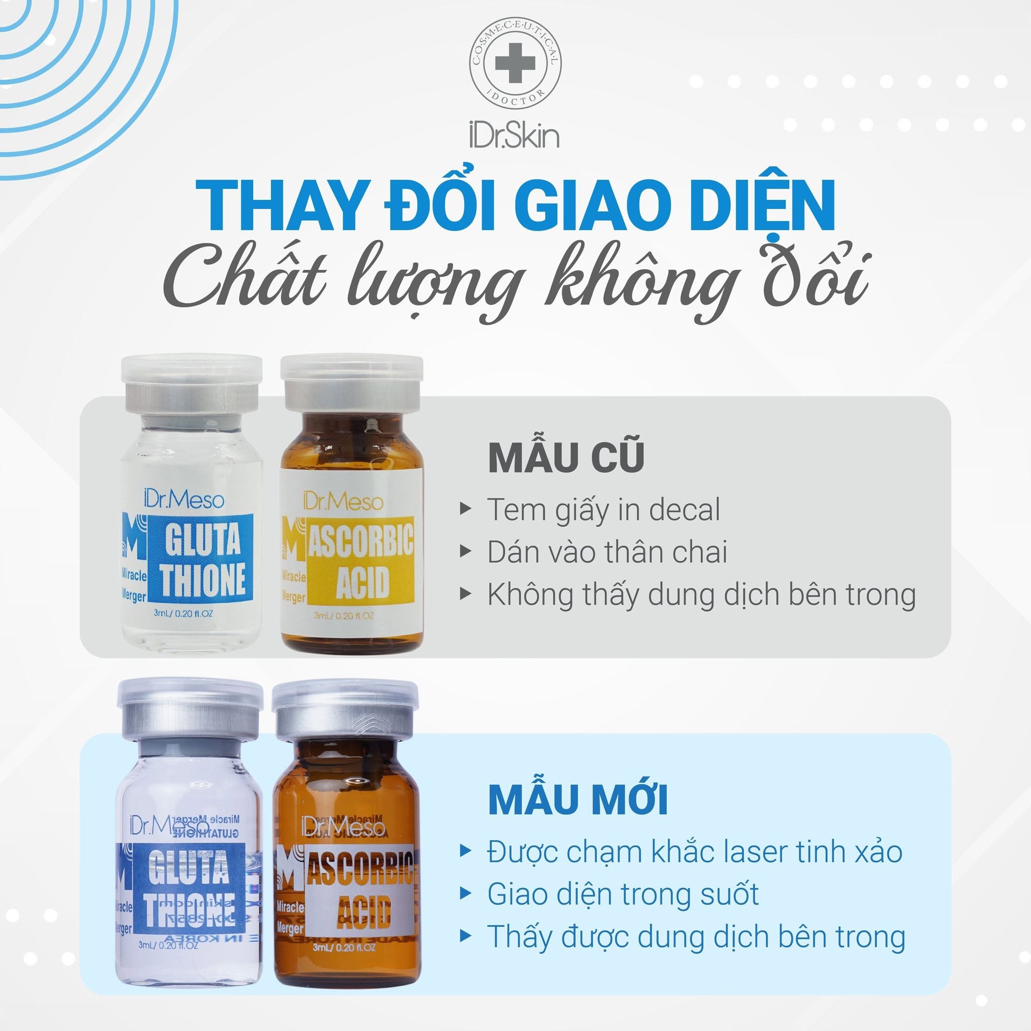 Combo Meso iDr.Skin Vitamin C 20% & Glutathione – Hỗ Trợ Mờ Nám, Dưỡng Sáng Da