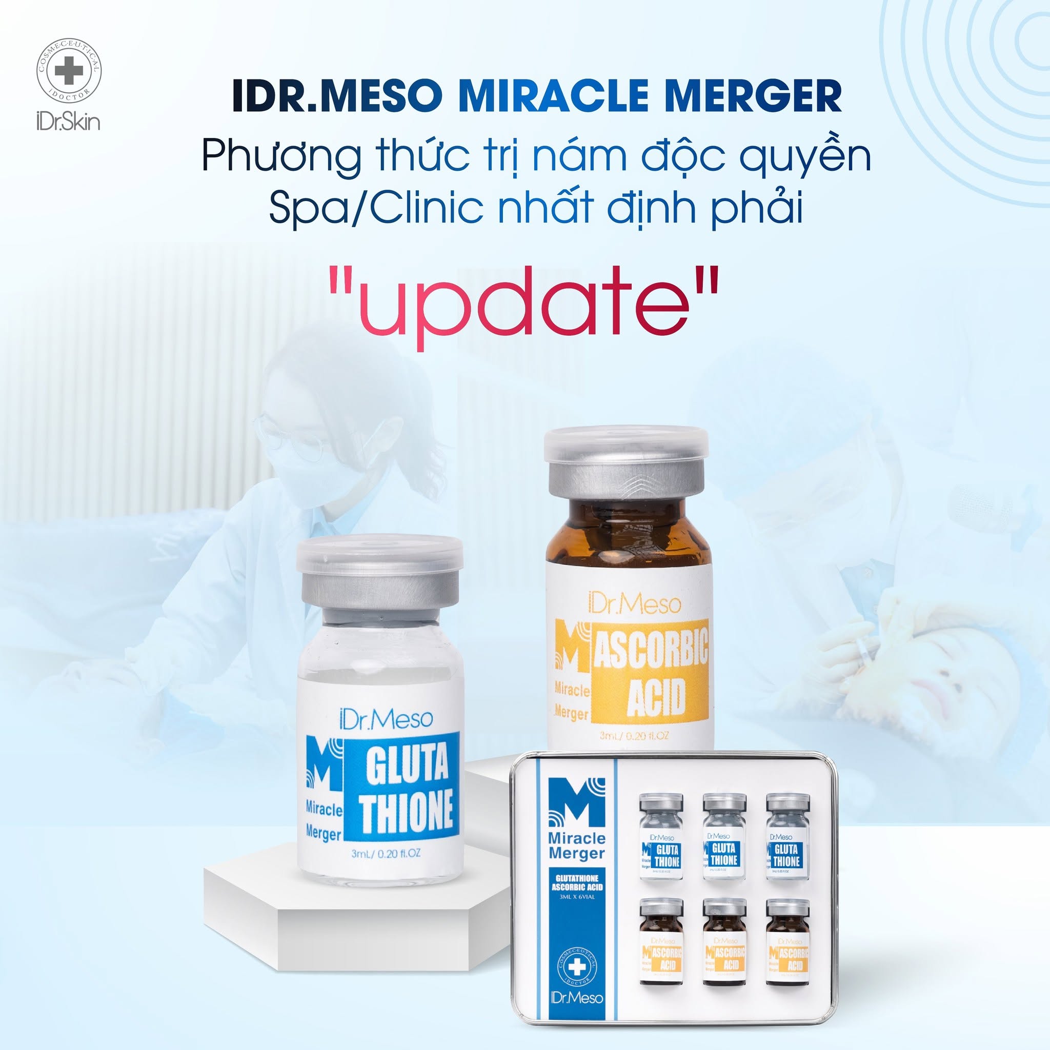 Combo Meso iDr.Skin Vitamin C 20% & Glutathione – Hỗ Trợ Mờ Nám, Dưỡng Sáng Da