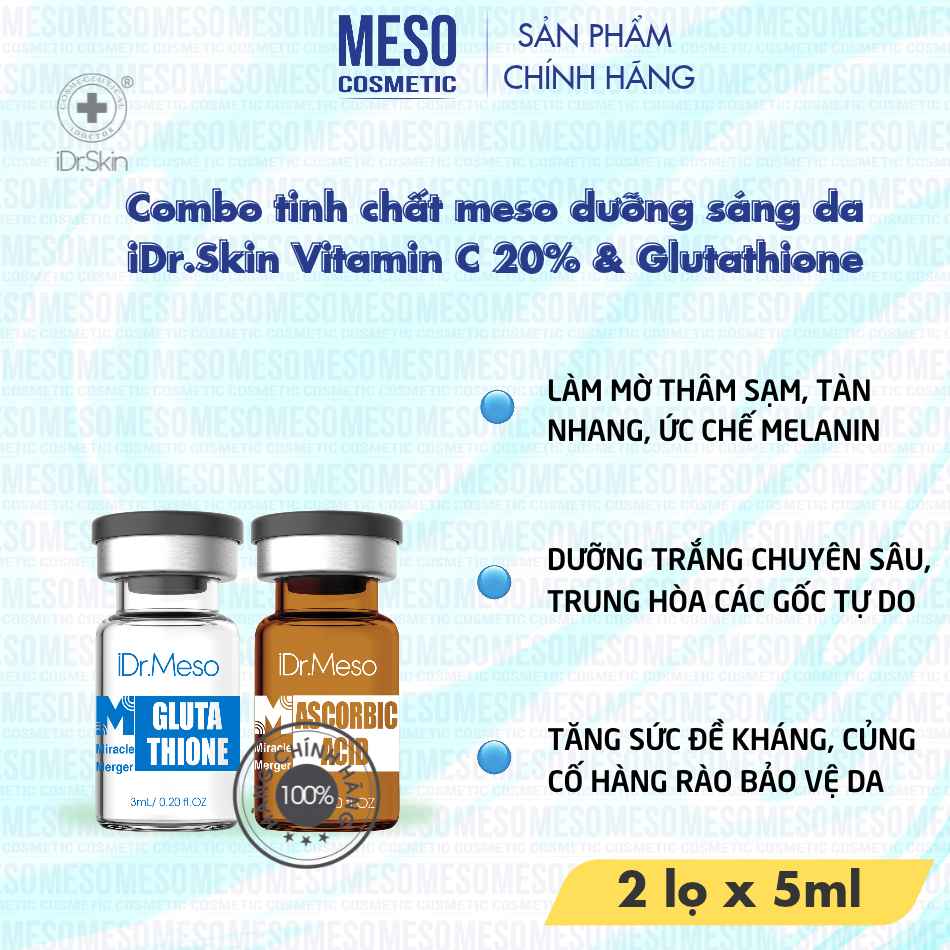 Combo tinh chất meso dưỡng sáng da iDr.Skin Vitamin C 20% & Glutathione