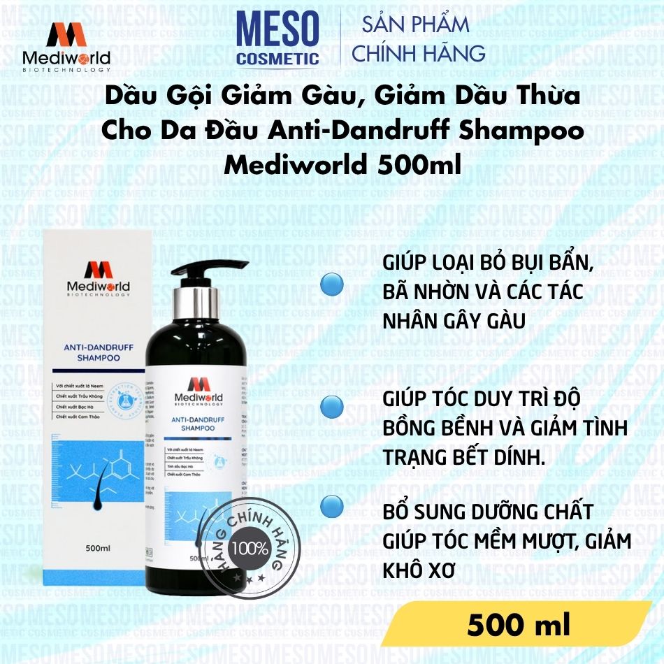 Dầu Gội Giảm Gàu, Giảm Dầu Thừa Cho Da Đầu Anti-Dandruff Shampoo Mediworld 500ml