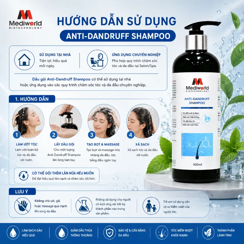 Dầu Gội Giảm Gàu, Giảm Dầu Thừa Cho Da Đầu Anti-Dandruff Shampoo Mediworld 500ml