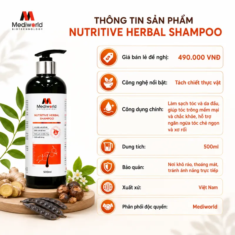 Dầu Gội Thảo Dược Dưỡng Tóc Mềm Mượt Nutritive Herbal Shampoo Mediworld 500ml