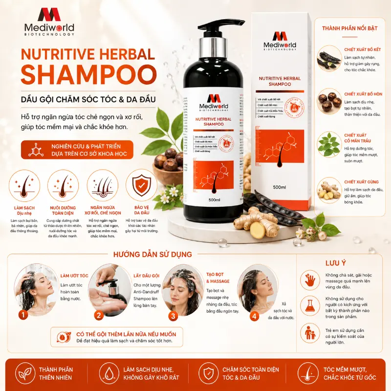 Dầu Gội Thảo Dược Dưỡng Tóc Mềm Mượt Nutritive Herbal Shampoo Mediworld 500ml